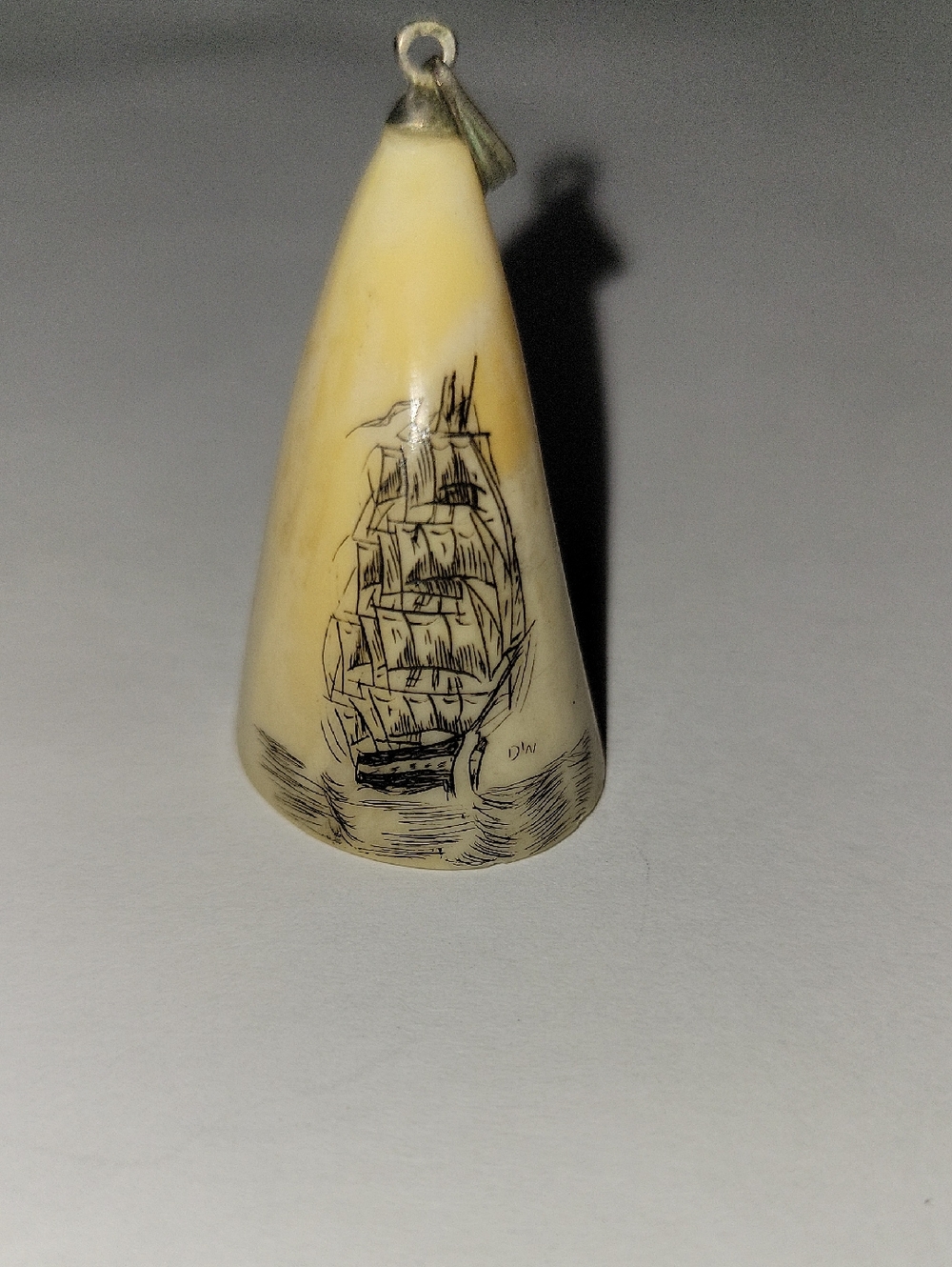 Vintage Brand Cream Sailboat Scrimshaw Pendant Home Art Accent